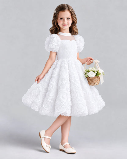 White Ball Gown Girls Formal Dresses Side
