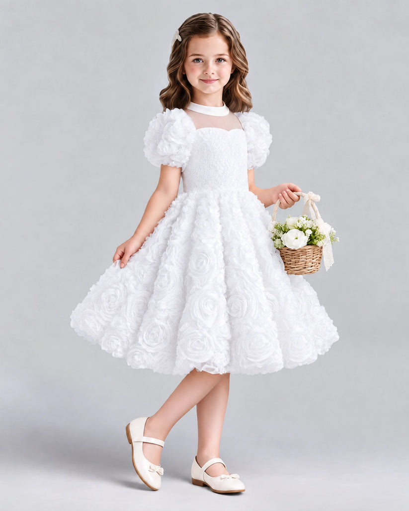 White Ball Gown Girls Formal Dresses Side