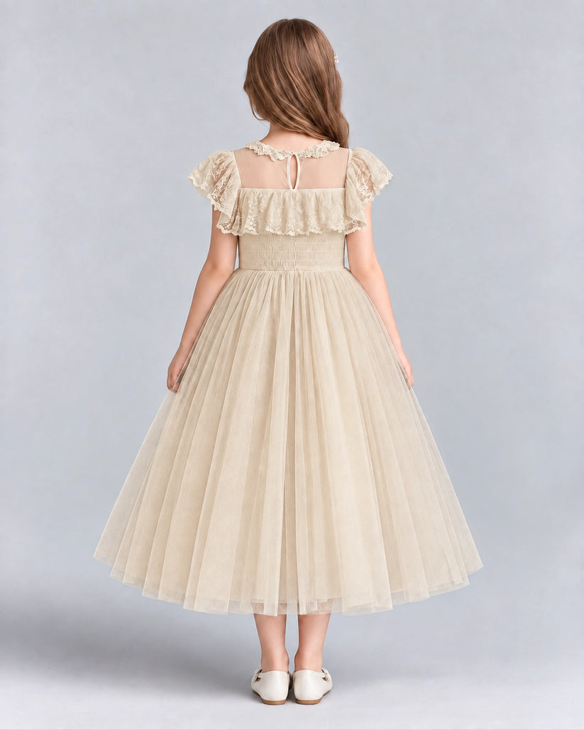 Champagne A-line Flower Girl Dresses Back
