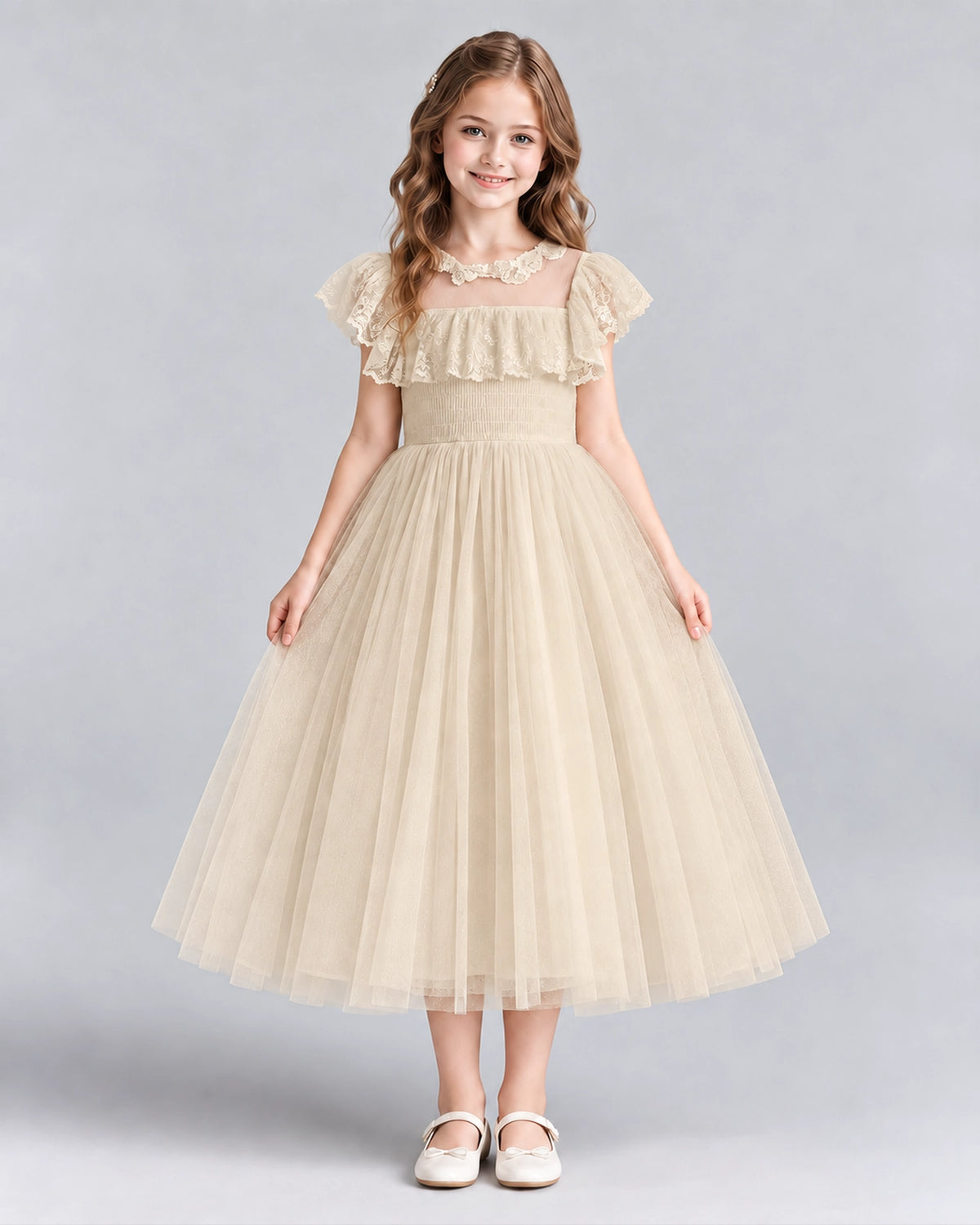 Champagne A-line Flower Girl Dresses Front