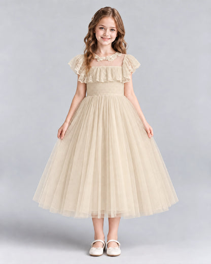 Champagne A-line Flower Girl Dresses Front