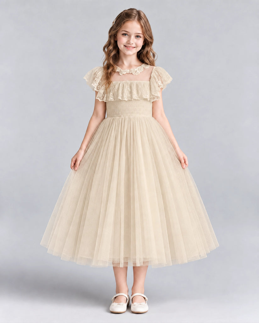 Champagne A-line Flower Girl Dresses Front