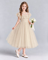 Champagne A-line Flower Girl Dresses Side