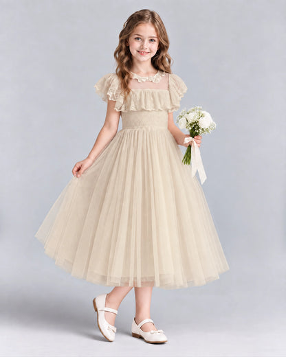 Champagne A-line Flower Girl Dresses Side
