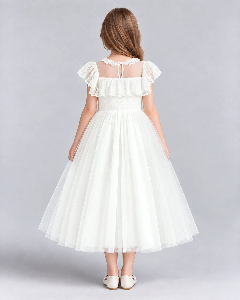 Ivory A-line Flower Girl Dresses Back