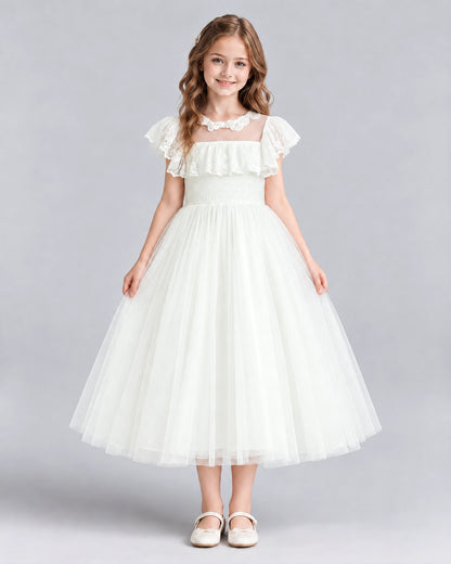 Ivory A-line Flower Girl Dresses Front