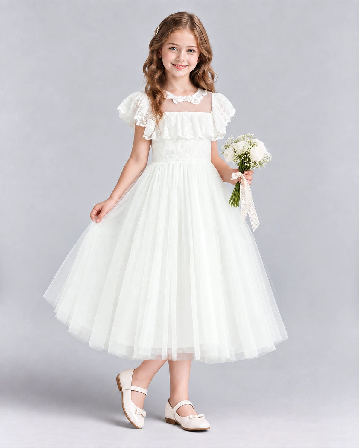 Ivory A-line Flower Girl Dresses Side