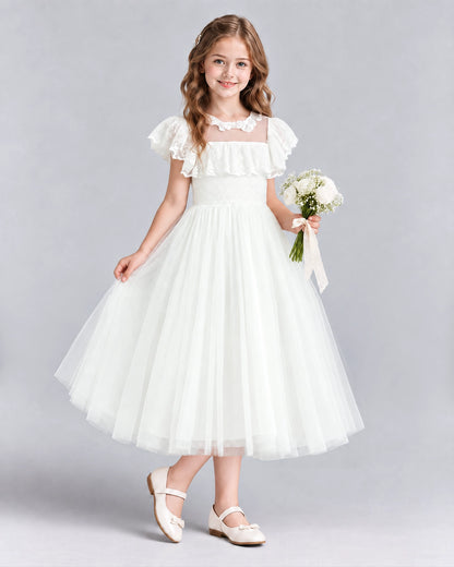 Ivory A-line Flower Girl Dresses Side
