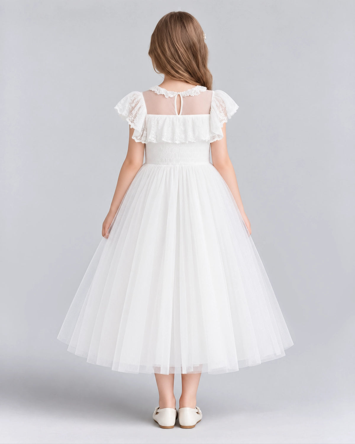 White A-line Flower Girl Dresses Back