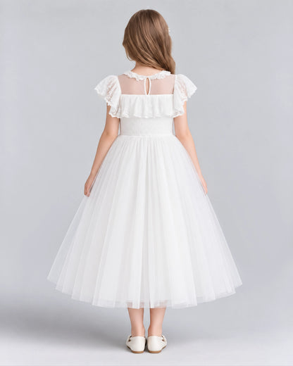 White A-line Flower Girl Dresses Back