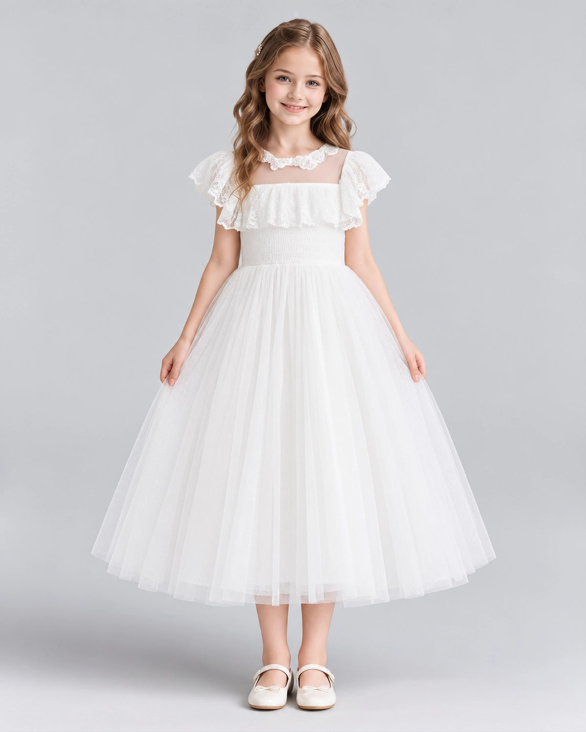 White A-line Flower Girl Dresses Front