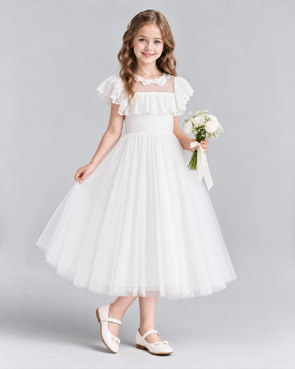 White A-line Flower Girl Dresses Side