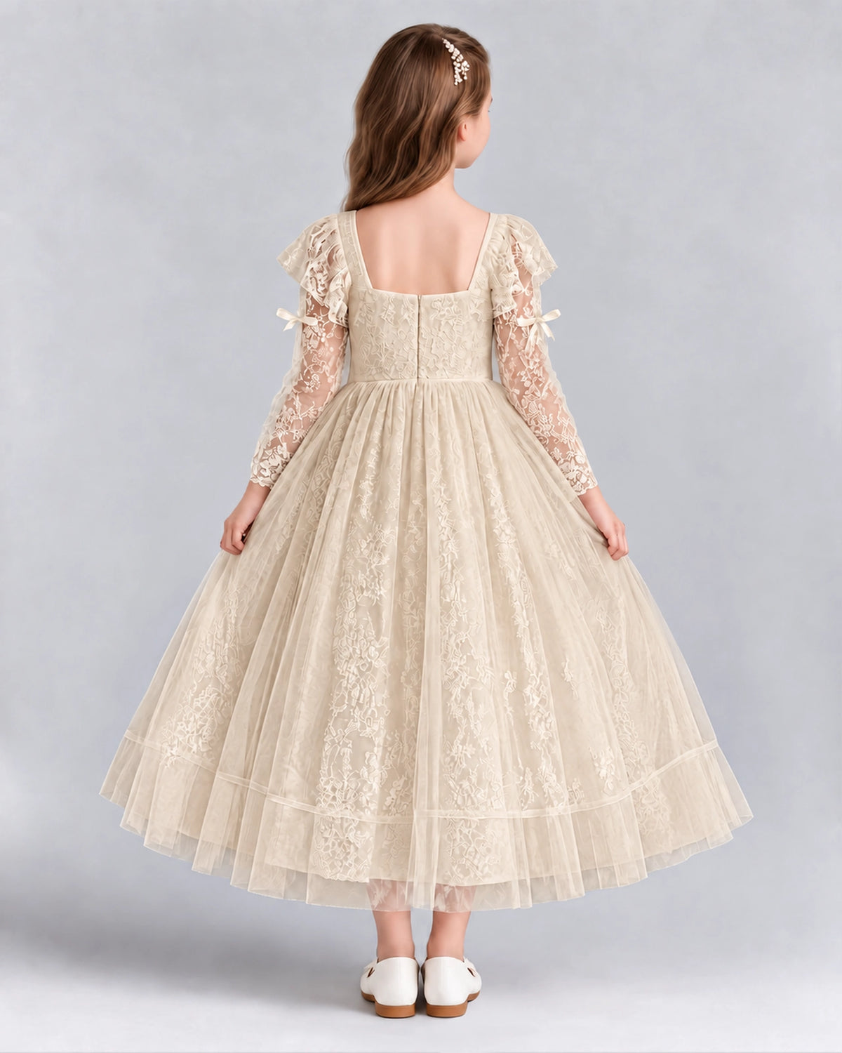 Champagne A-line Flower Girl Dresses Back