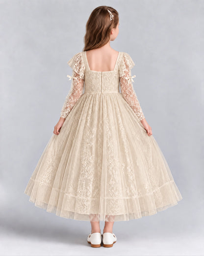 Champagne A-line Flower Girl Dresses Back