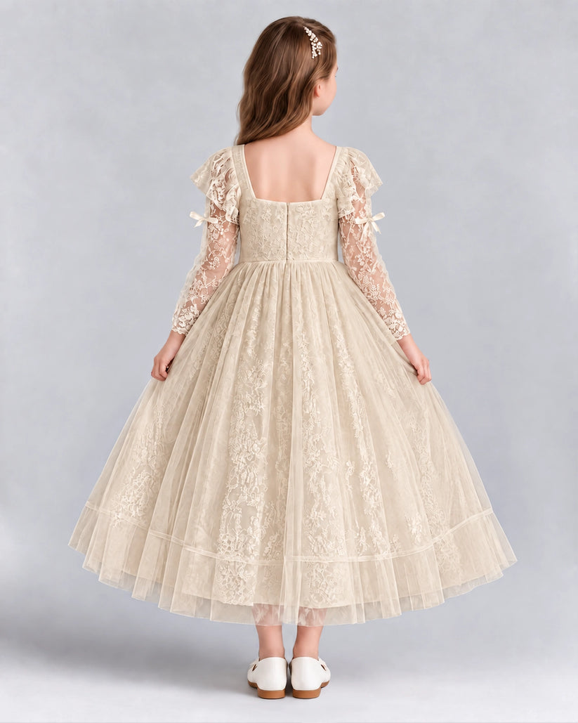 Champagne A-line Flower Girl Dresses Back