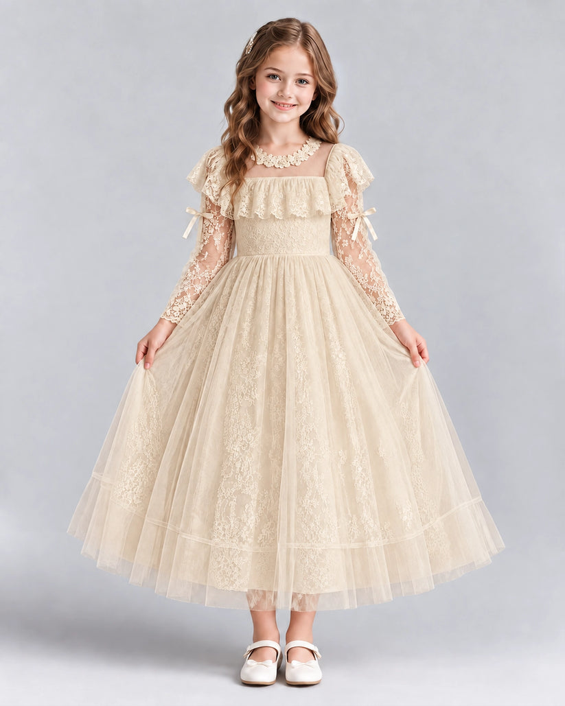 Champagne A-line Flower Girl Dresses Front