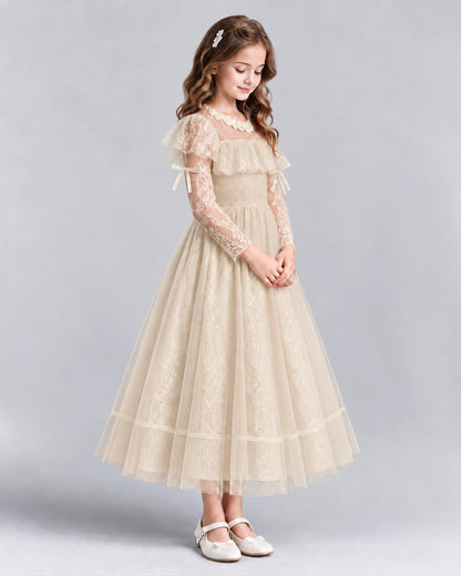 Champagne A-line Flower Girl Dresses Pose