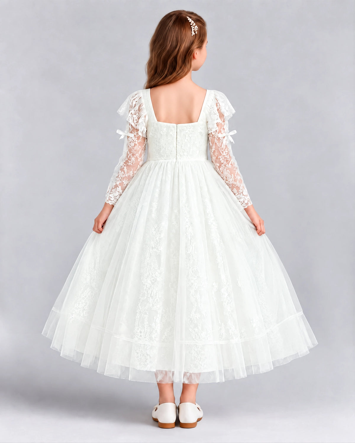 Ivory A-line Flower Girl Dresses Back