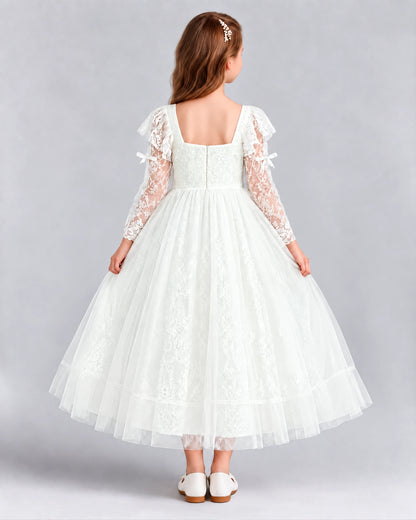 Ivory A-line Flower Girl Dresses Back