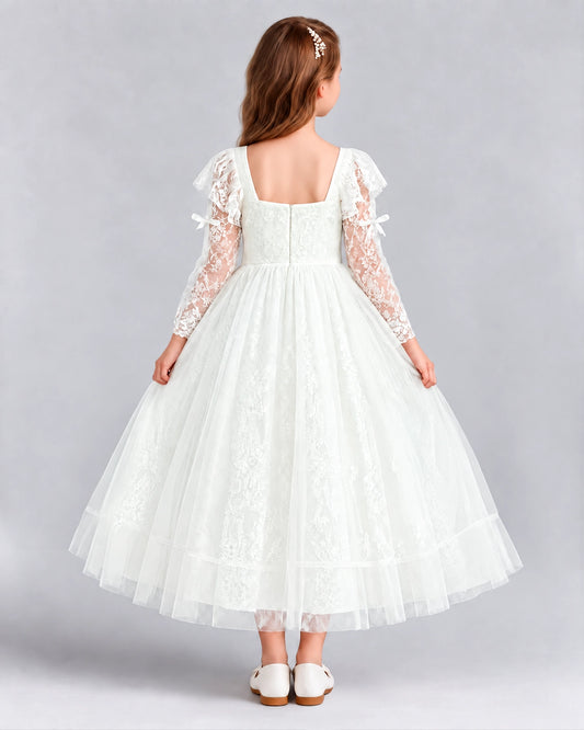 Ivory A-line Flower Girl Dresses Back