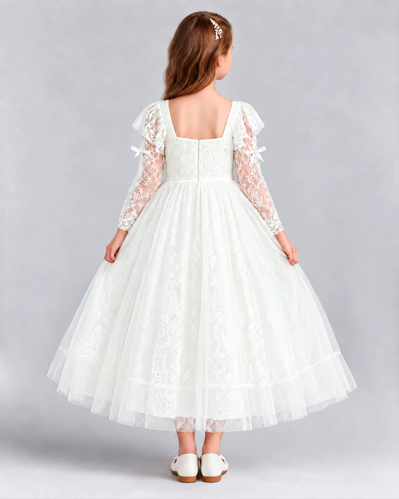 Ivory A-line Flower Girl Dresses Back