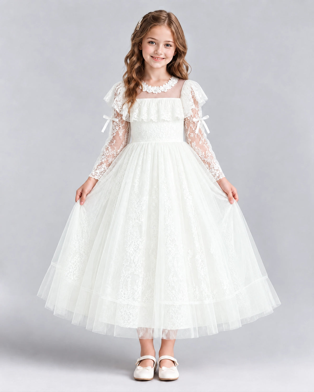 Ivory A-line Flower Girl Dresses Front