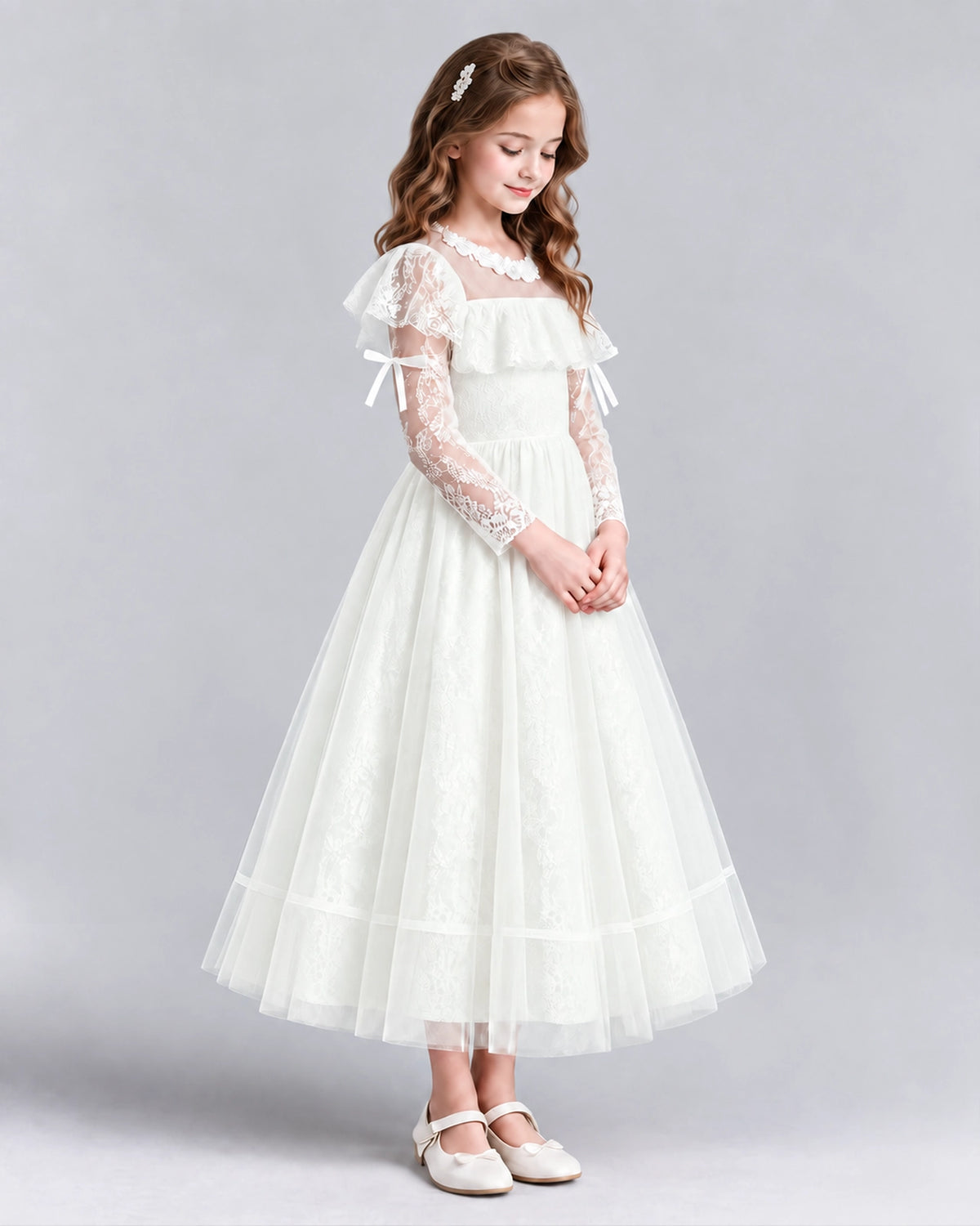 Ivory A-line Flower Girl Dresses Pose