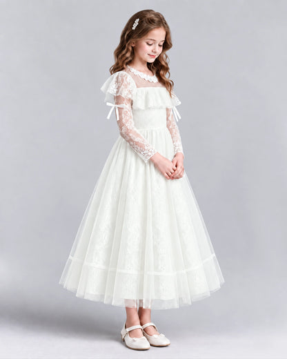 Ivory A-line Flower Girl Dresses Pose