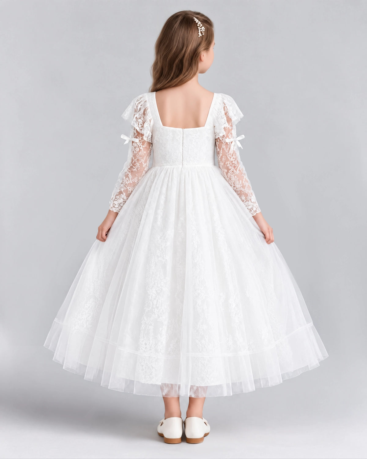 White A-line Flower Girl Dresses Back