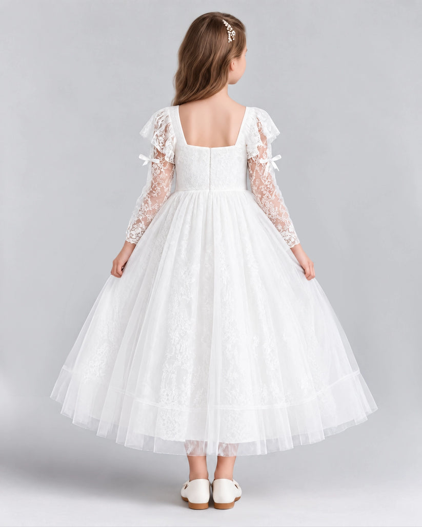 White A-line Flower Girl Dresses Back