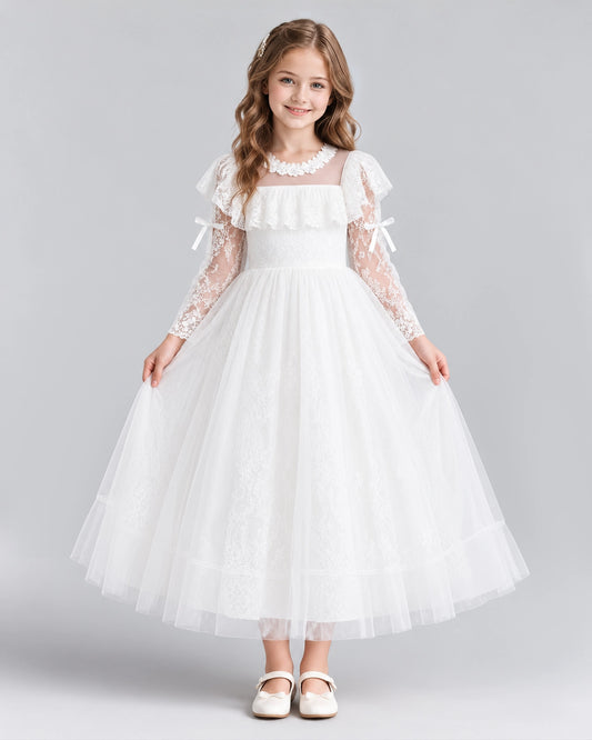 White A-line Flower Girl Dresses Front