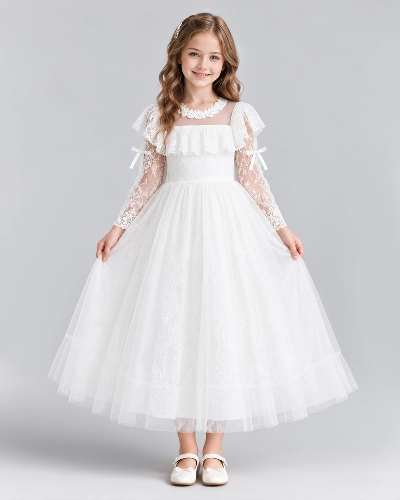 White A-line Flower Girl Dresses Front