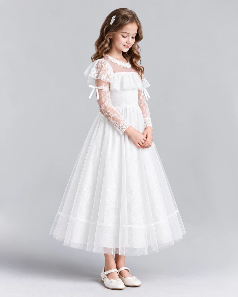 White A-line Flower Girl Dresses Pose