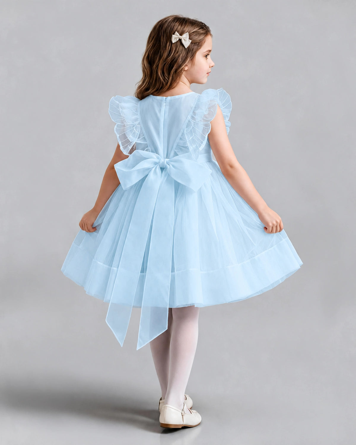 Baby Blue A-line Girls Formal Dresses Back
