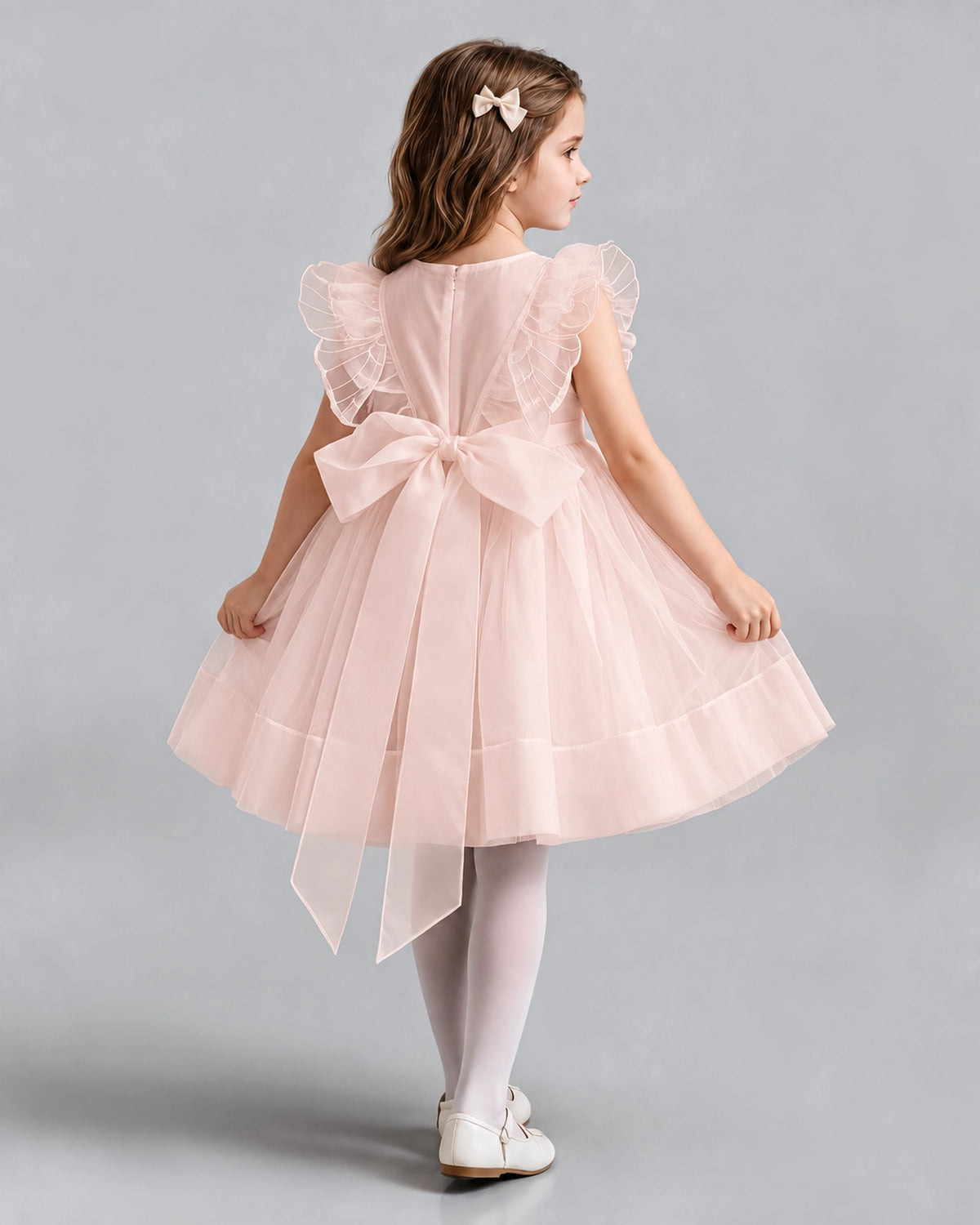 Blush Pink A-line Girls Formal Dresses Back