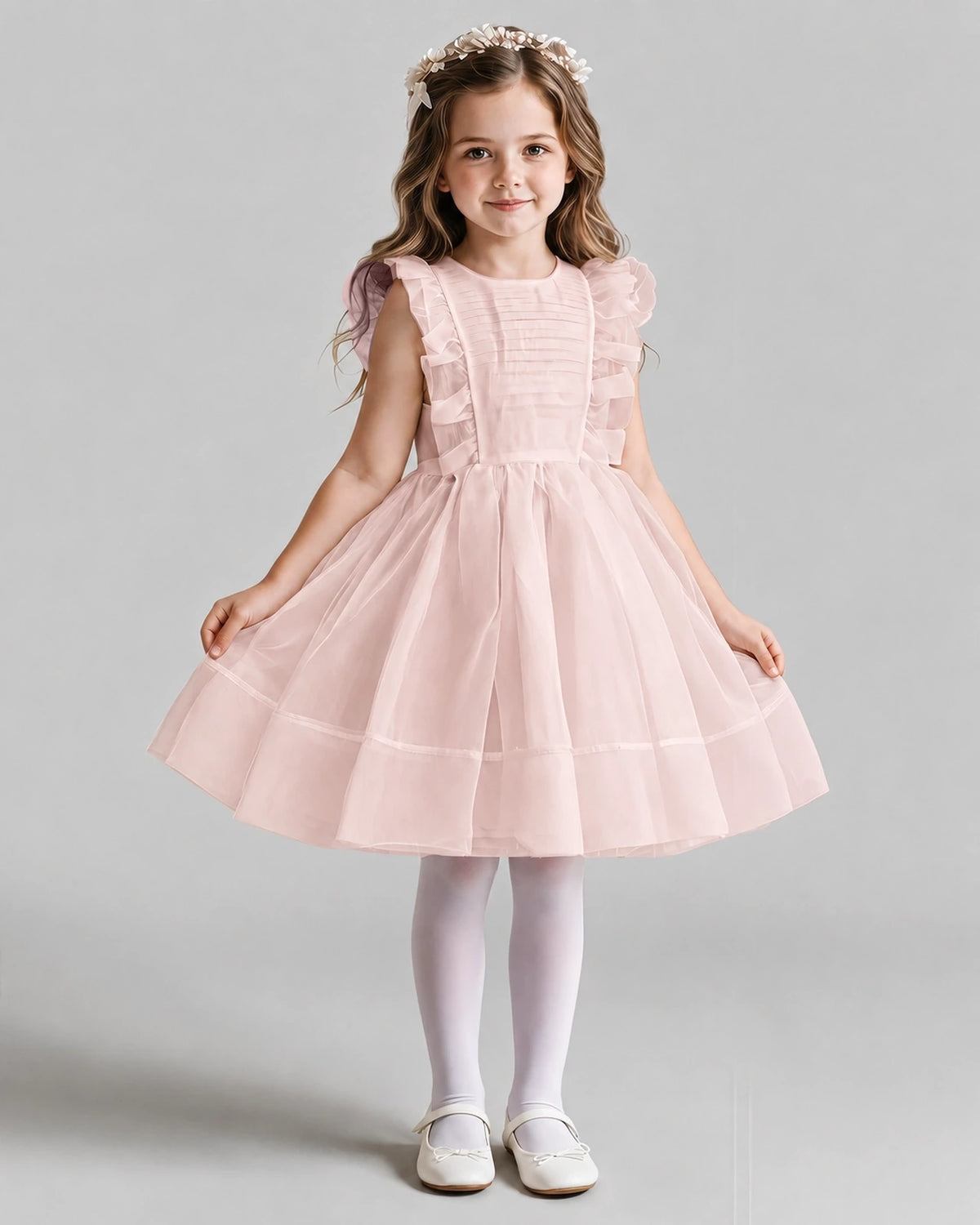 Blush Pink A-line Girls Formal Dresses Front