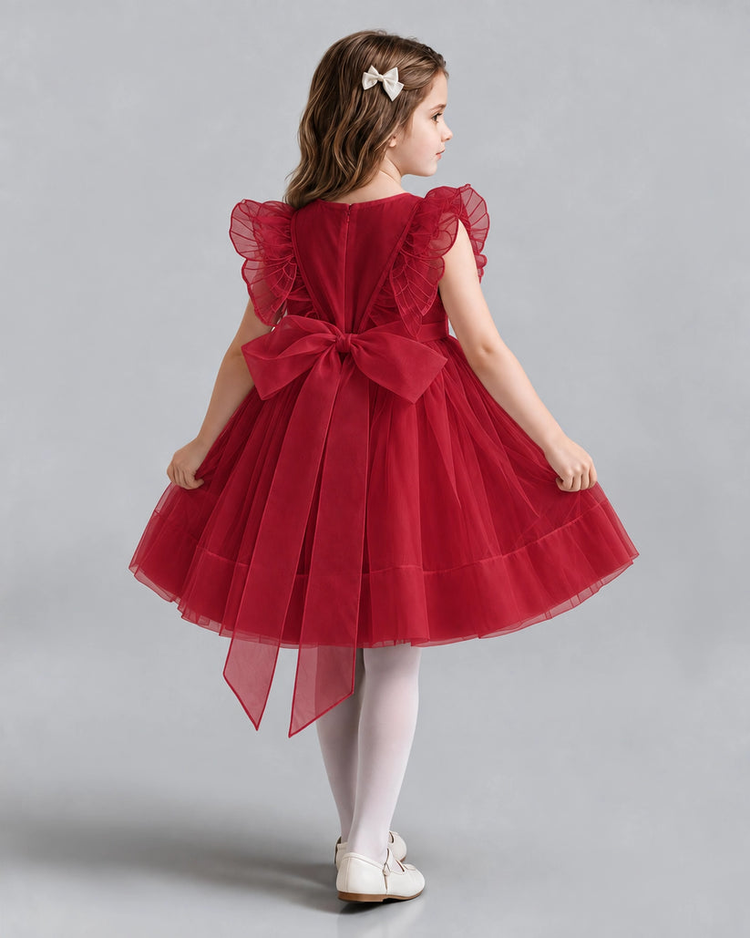 Burgundy A-line Girls Formal Dresses Back
