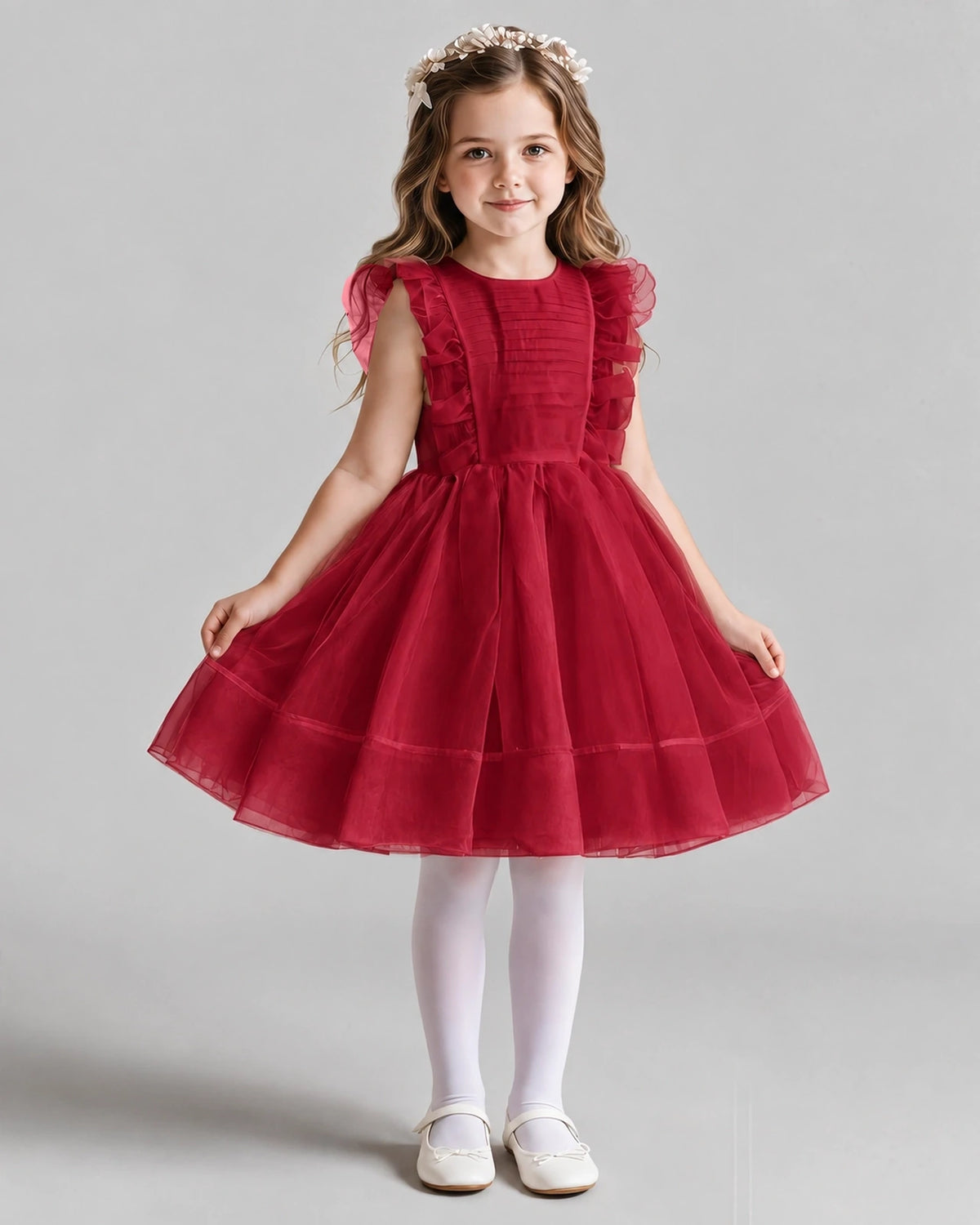 Burgundy A-line Girls Formal Dresses Front