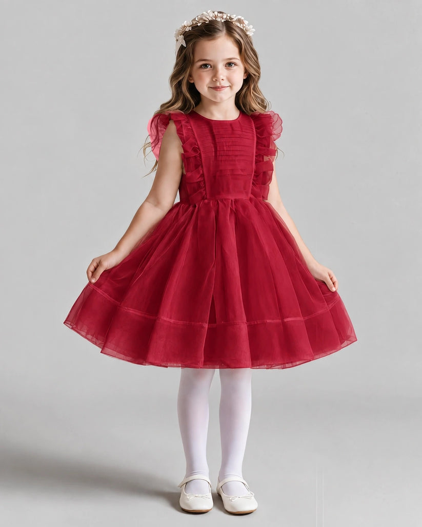 Burgundy A-line Girls Formal Dresses Front