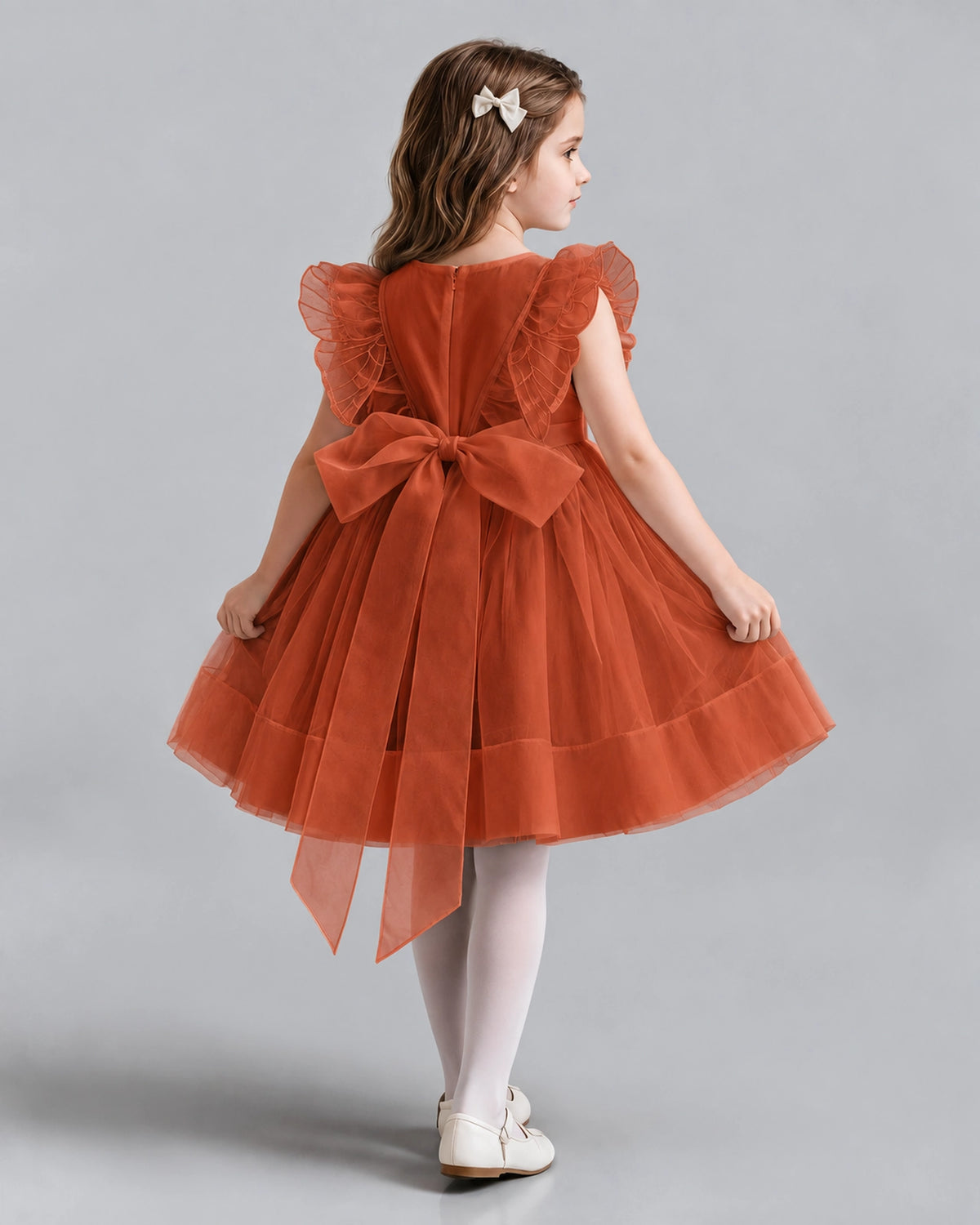 Burnt Orange A-line Girls Formal Dresses Back