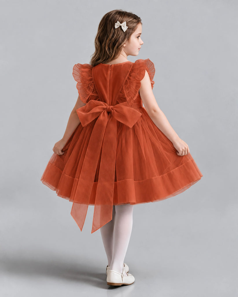 Burnt Orange A-line Girls Formal Dresses Back