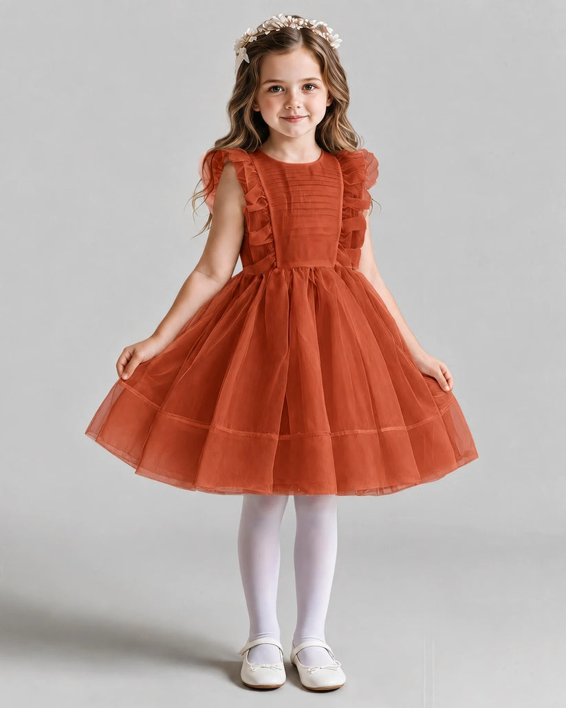 Burnt Orange A-line Girls Formal Dresses Front
