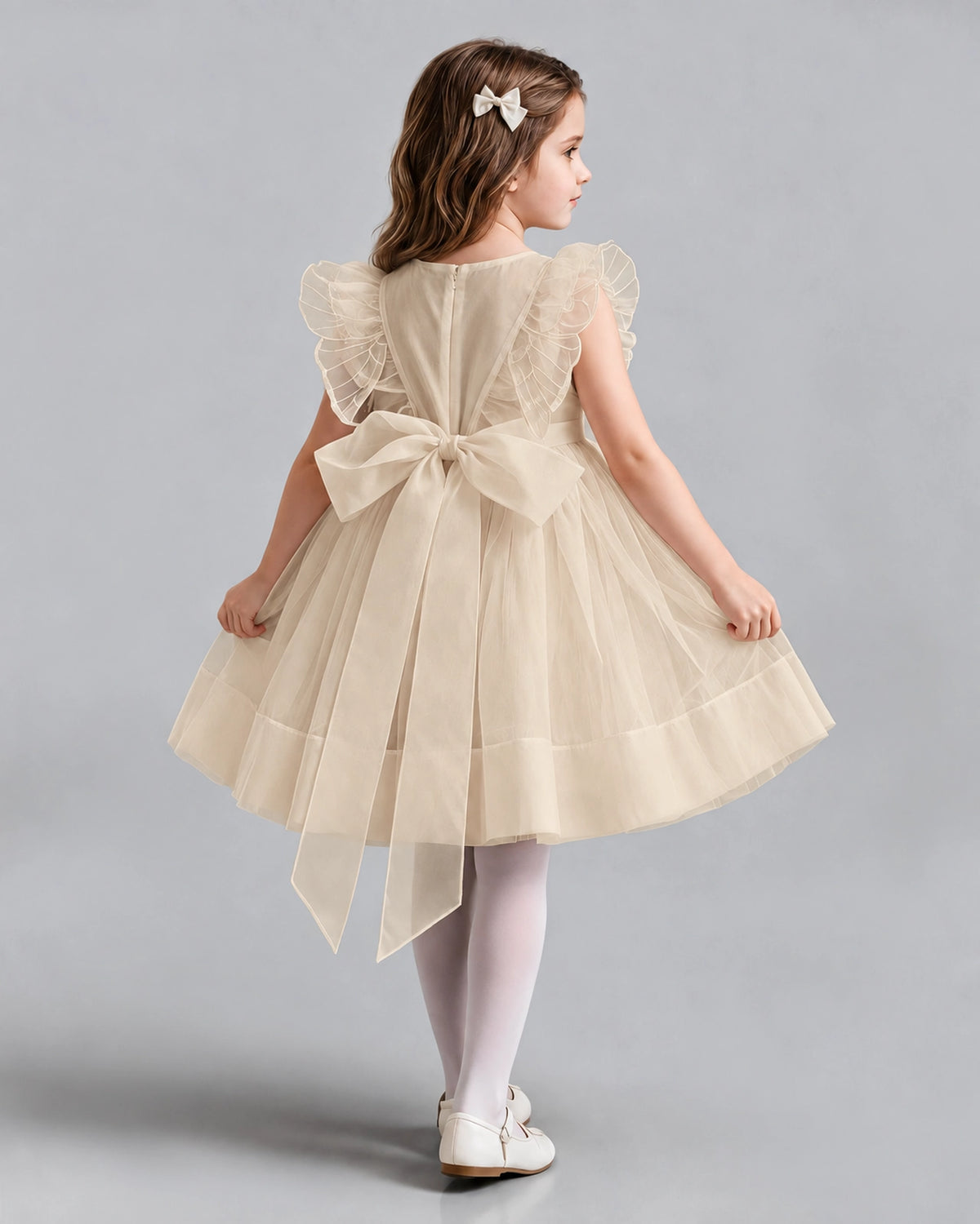 Champagne A-line Girls Formal Dresses Back