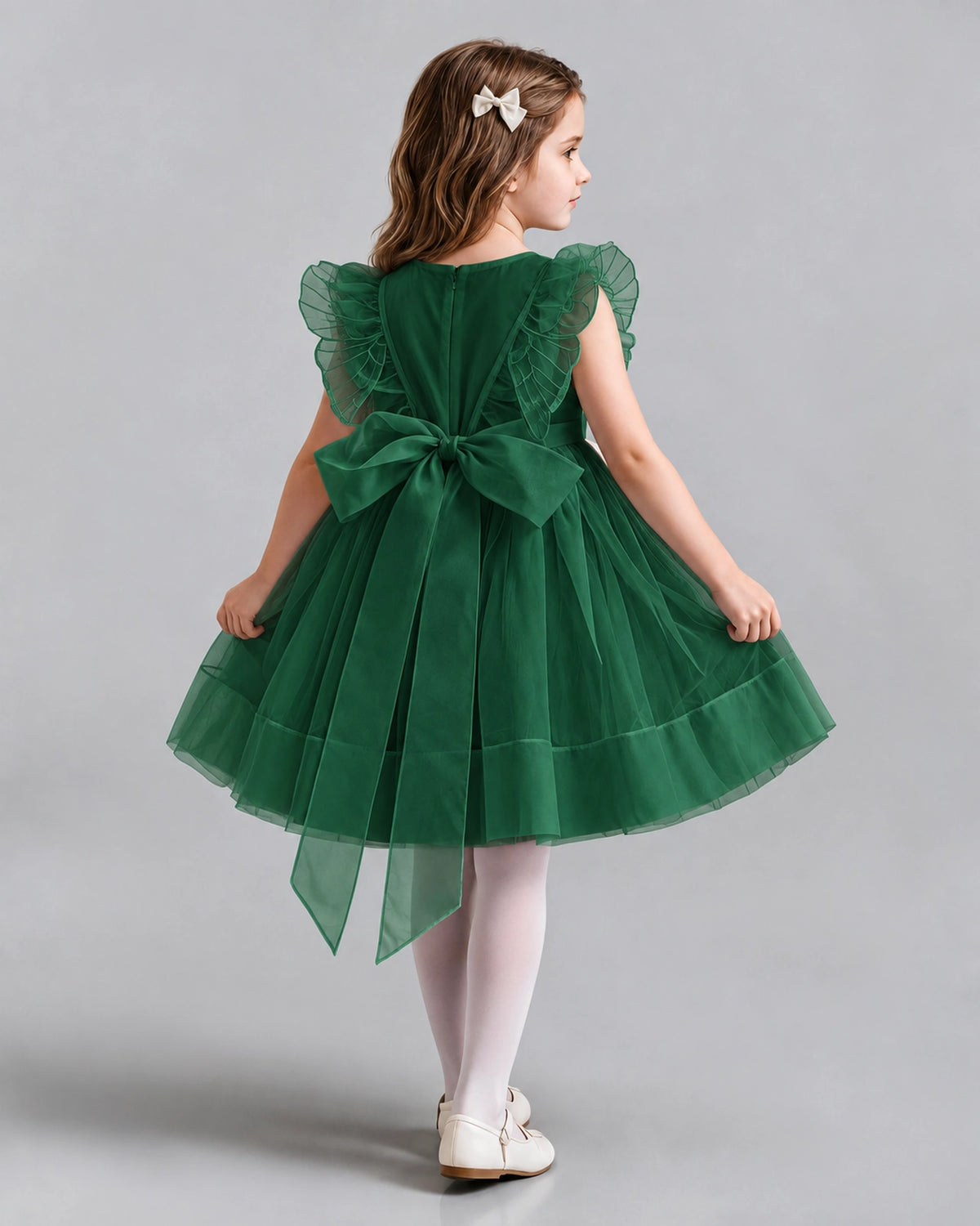 Dark Green A-line Girls Formal Dresses Back