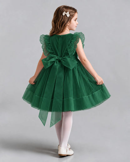 Dark Green A-line Girls Formal Dresses Back