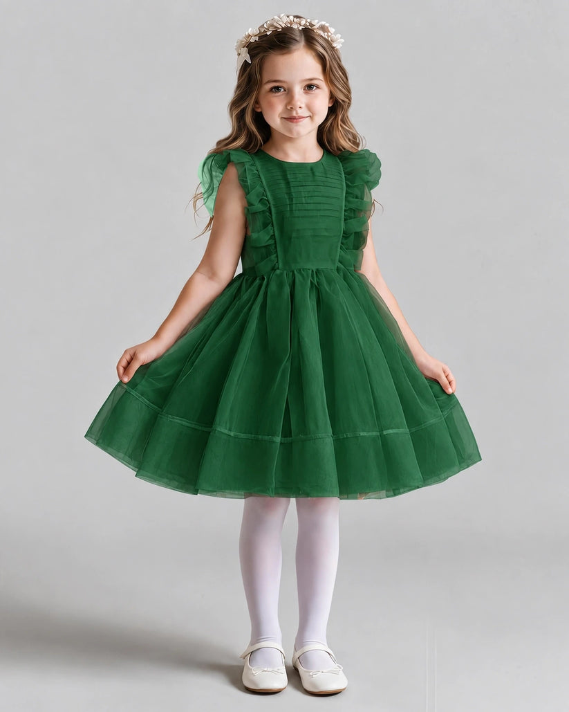 Dark Green A-line Girls Formal Dresses Front