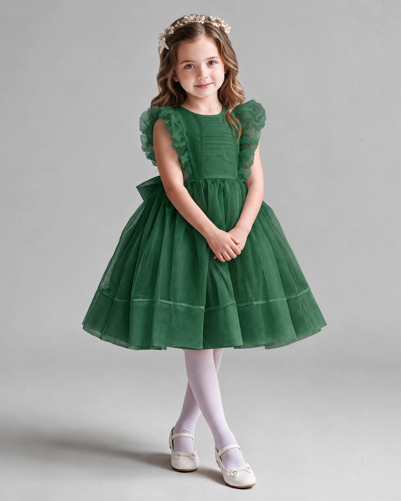 Dark Green A-line Girls Formal Dresses Pose