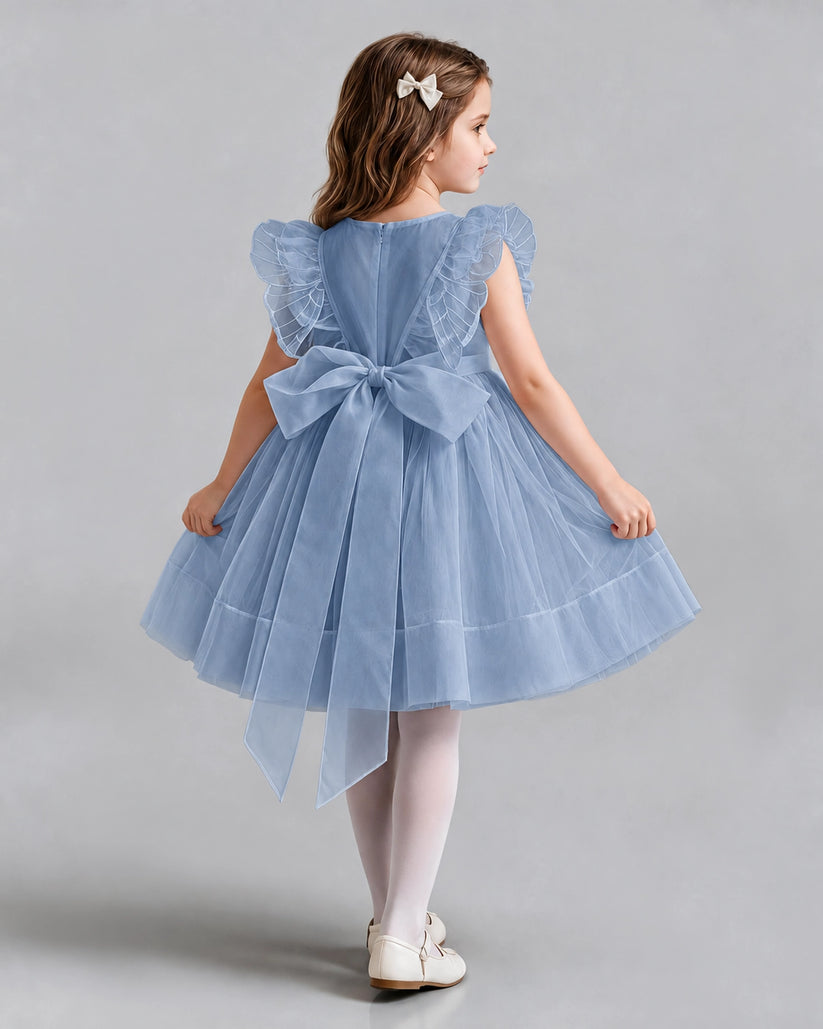 Dusty Blue A-line Girls Formal Dresses Back