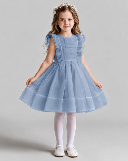 Dusty Blue A-line Girls Formal Dresses Front