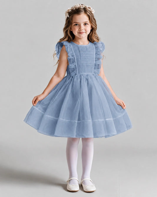 Dusty Blue A-line Girls Formal Dresses Front